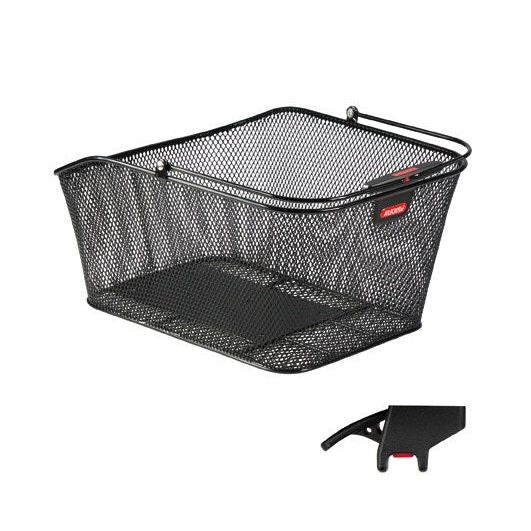 Zwarte KLICKfix City Basket II fietskorf met 20 liter capaciteit en korbklip, geschikt voor achtermand op de fiets.