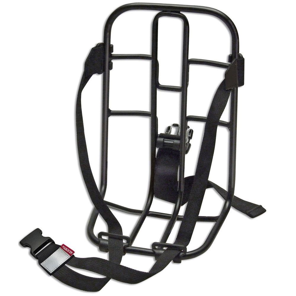 Zwarte KLICKfix Vario Rack dragerrek voor bagagedragers, bevestigingsonderdeel voor fietsendragers.