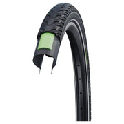 Zwarte Schwalbe Energizer Plus Tour 28" E-bike buitenband met GreenGuard en ADDIX E voor extra veiligheid.