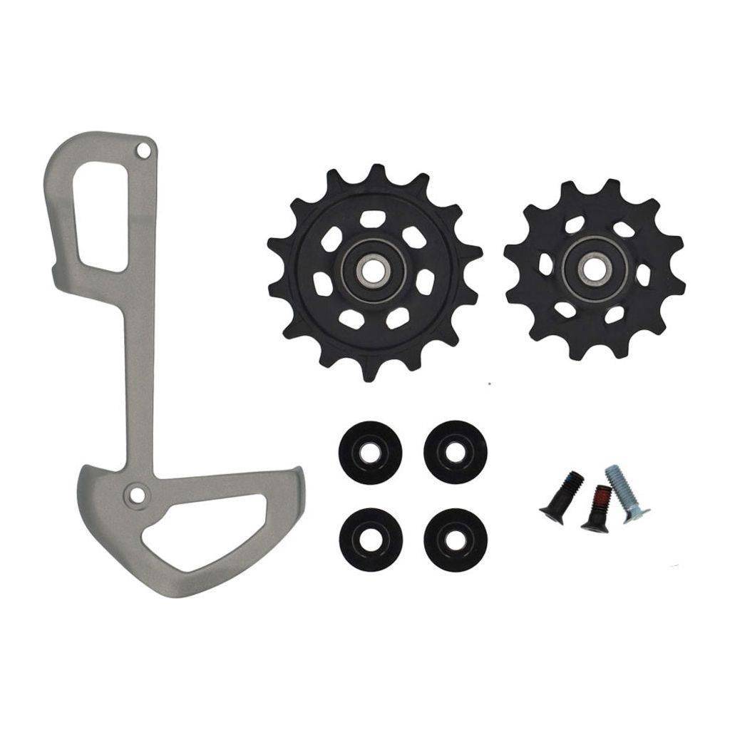 Sram X01 Eagle derailleurwieltjes set, inclusief arm en wiel, voor soepele schakeling bij mountainbikes.