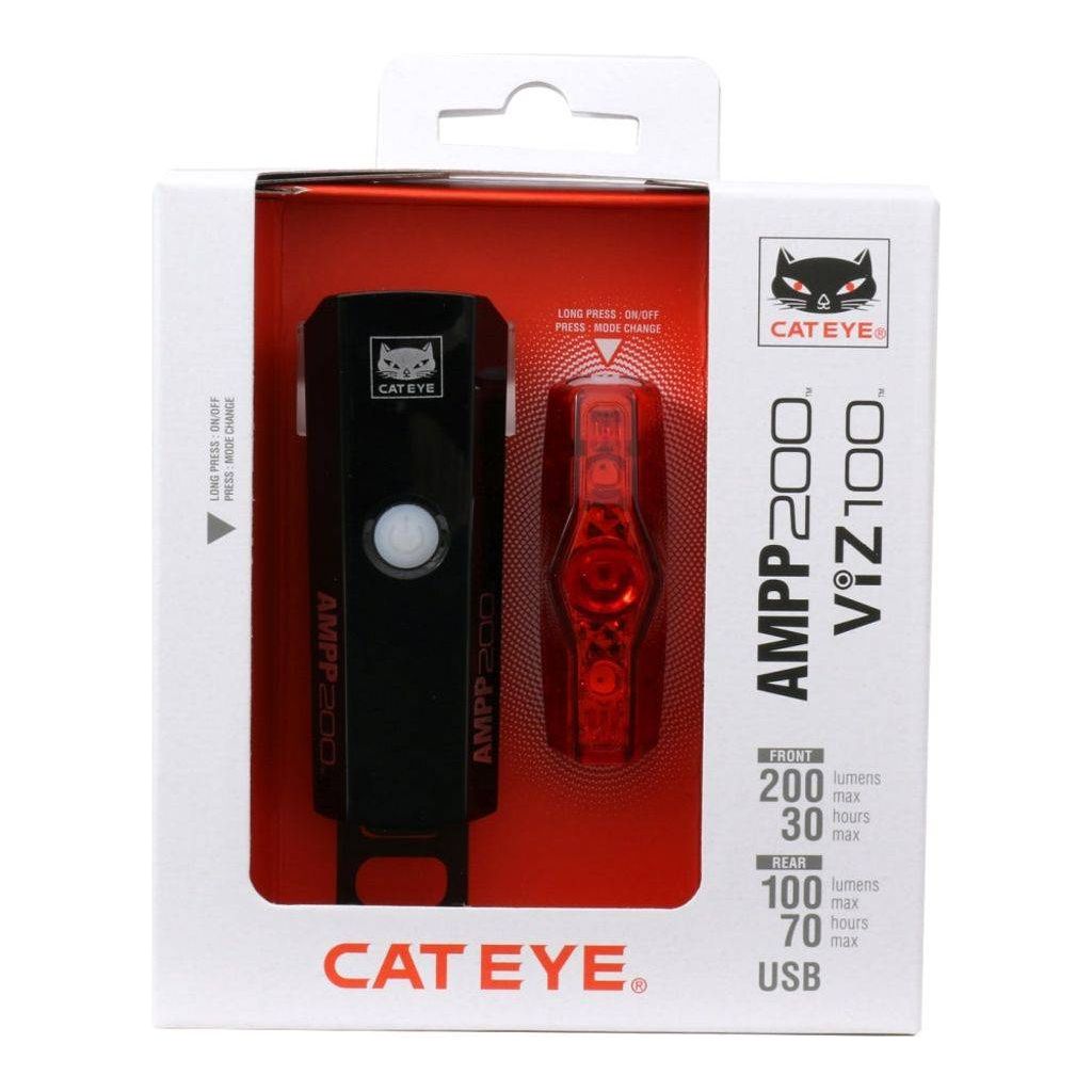 Lampset Cateye Ampp200 + Viz100 Hl-El042 + Tl-Ld800B Led Usb Oplaadbaar - Zwart - Le Coq Wielerartikelen