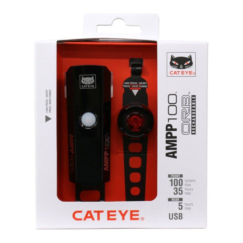 Lampset Cateye Ampp100 + Orb Hl-El041 + Tl-Ld160Rc-R Led Usb Oplaadbaar Zwart - Le Coq Wielerartikelen