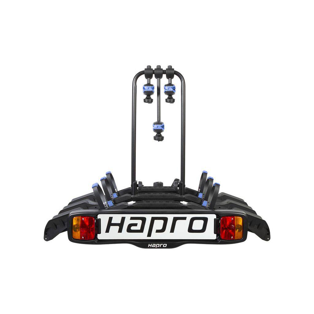 Hapro Atlas Active III fietsendrager voor trekhaak, kantelbaar, zwart en blauw, geschikt voor 3 fietsen, 7-polige aansluiting
