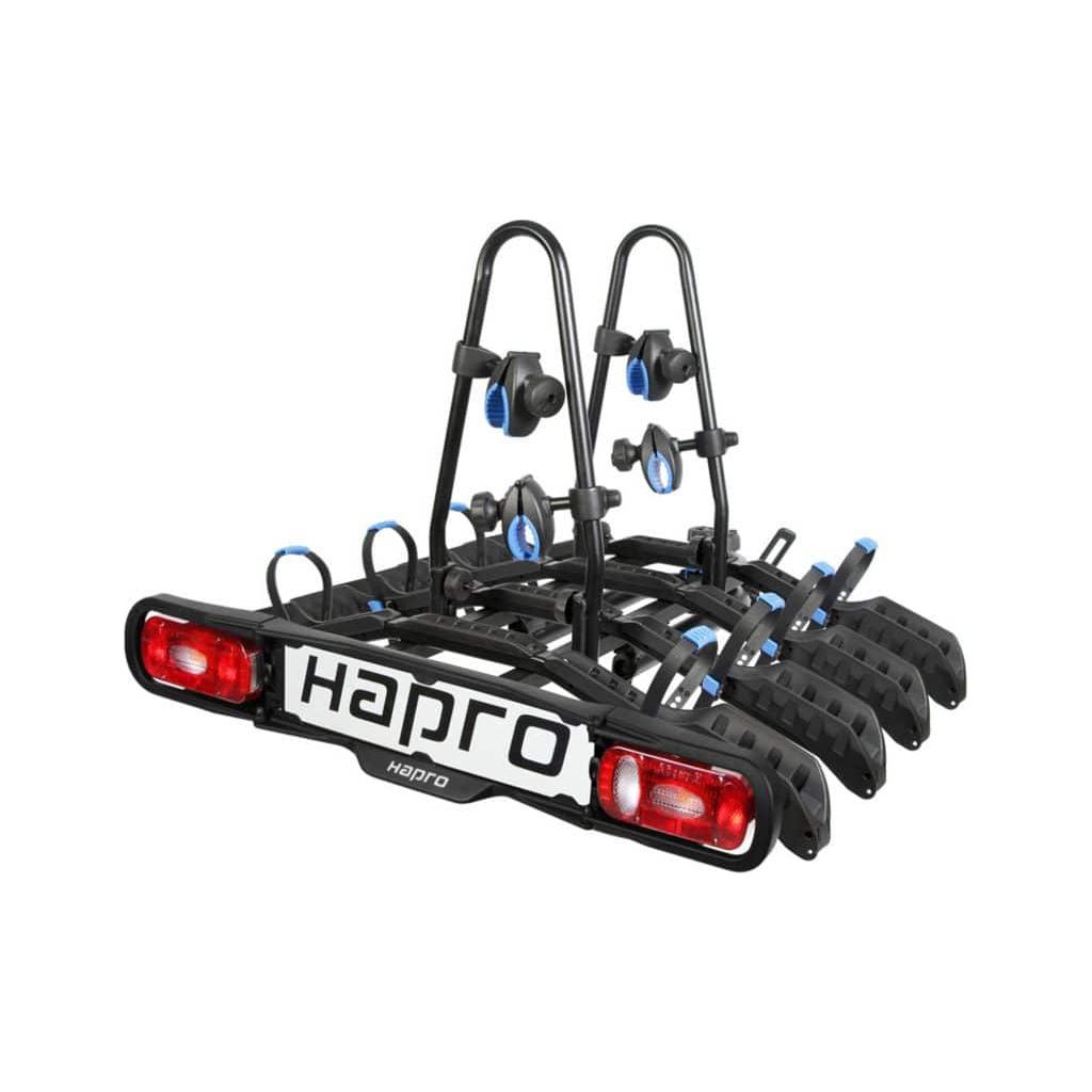 Hapro Atlas Active IV fietsendrager voor trekhaak, 4 fietsen, zwart en blauw, kantelbaar, 13-polige aansluiting