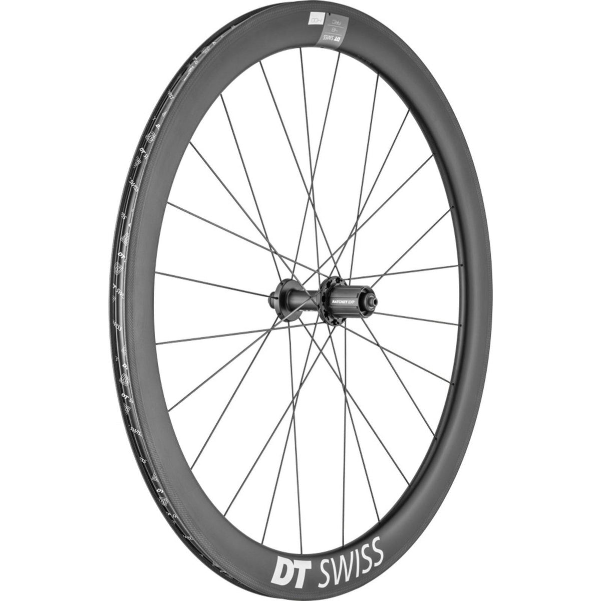 Achterwiel 28 inch DT Swiss ARC1400 Dicut 48 SH 10/11V carbon zwart voor racefiets, met aerodynamisch design en hoogwaardige materialen.