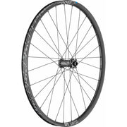 Zwart aluminium voorwiel 29" DT Swiss H1900 Spline 30 Boost Disc MTB wiel met schijfrem, zichtbaar op afbeelding.