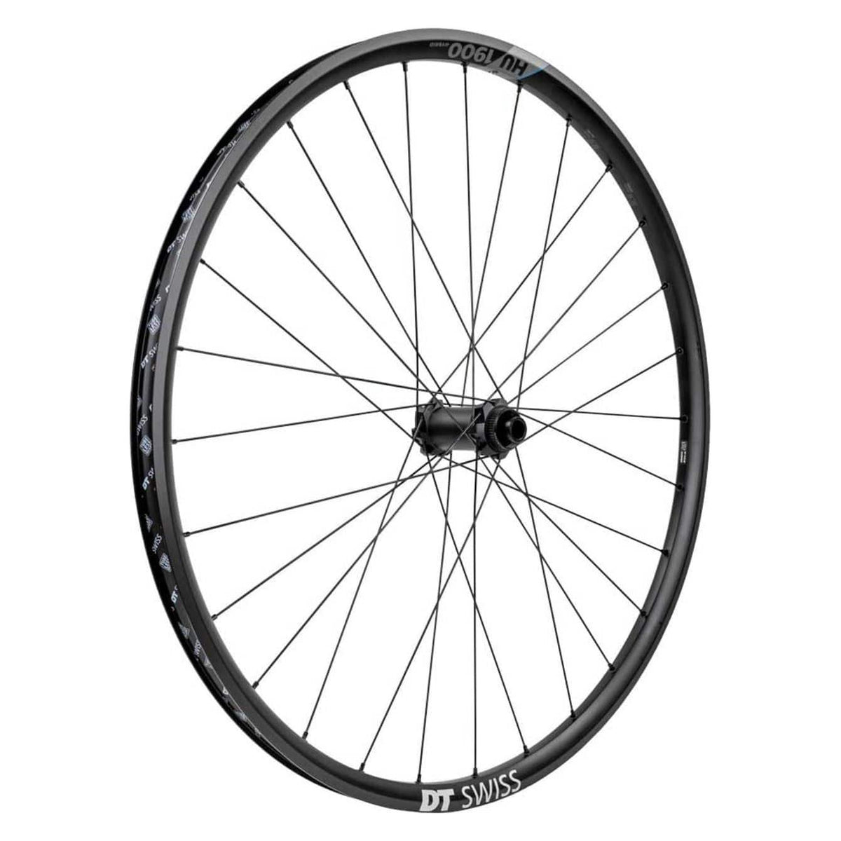 Voorwiel 29 inch DT Swiss HU1900 Spline 25 Boost disc aluminium zwart, MTB wiel met naaf en remschijf.