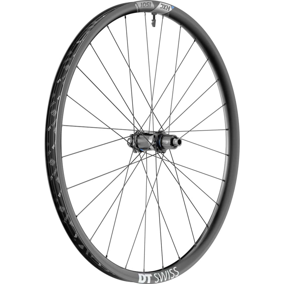 Achterwiel voor MTB, 29 inch DT Swiss HXC1501 Spline 30 SH 12V Boost disc, zwart, carbon, met snelspanner.