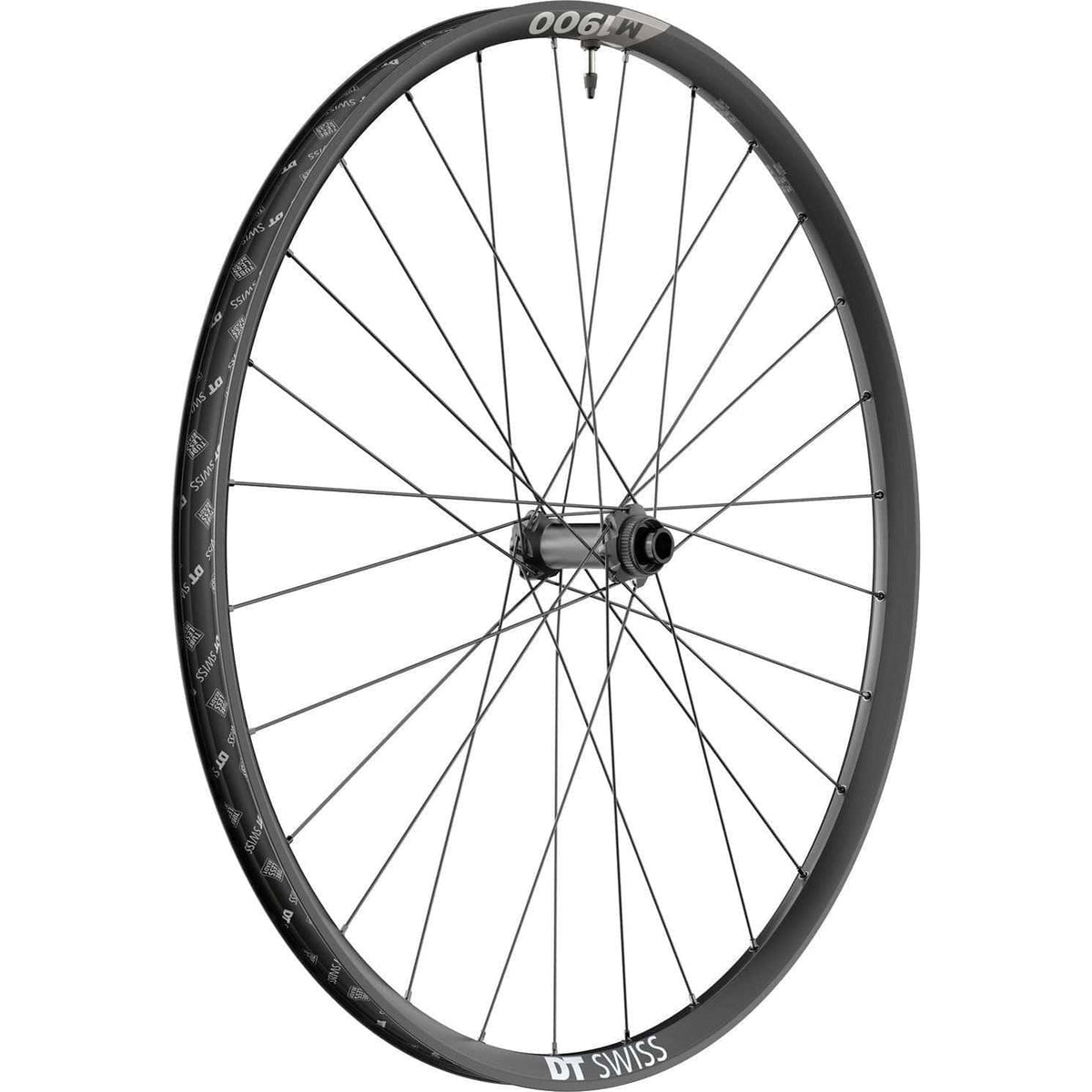 Zwart 29" DT Swiss M1900 Spline 30 Boost disc aluminium MTB voorwiel met snelspanner en aerodynamisch design