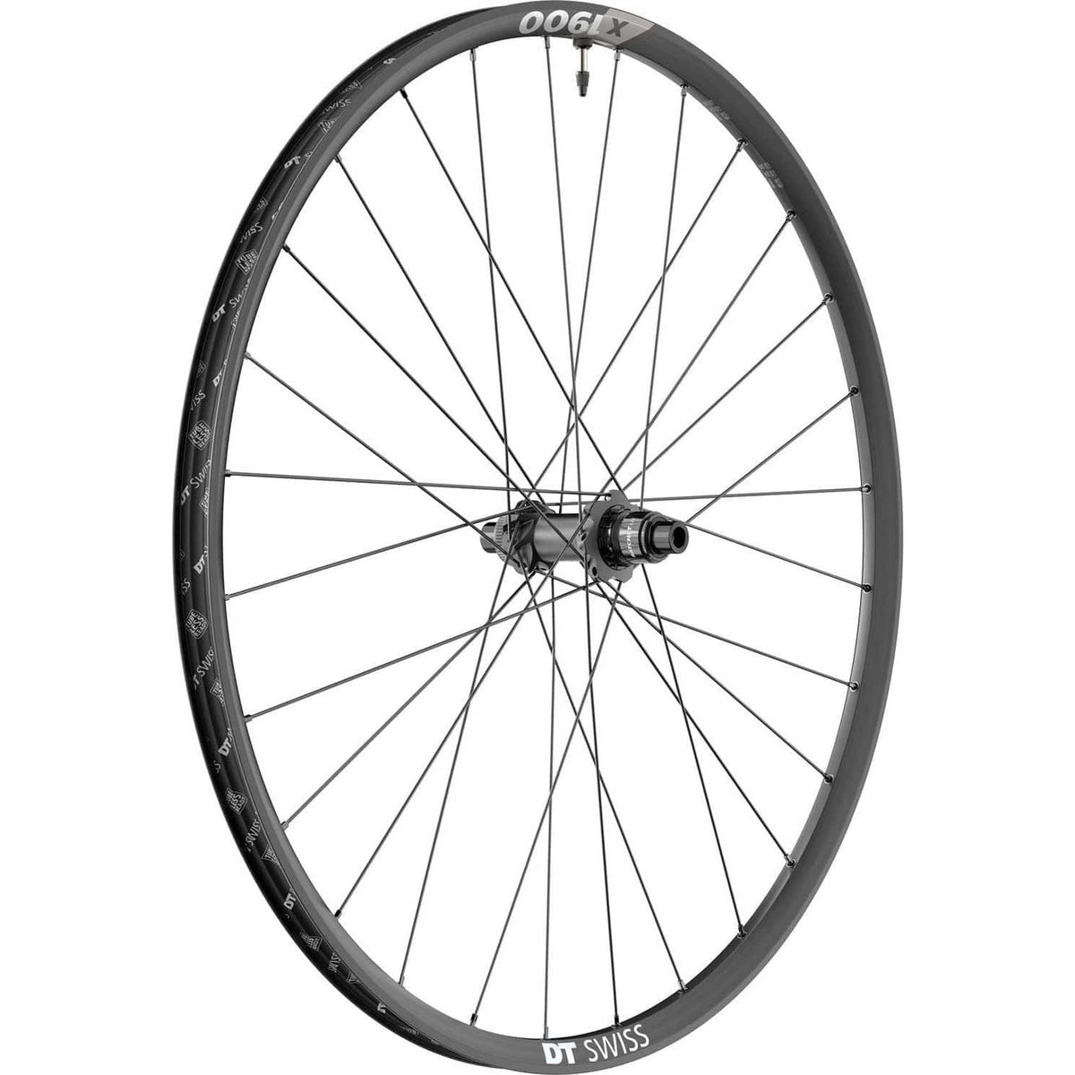 Zwart 29-inch DT Swiss X1900 Spline MTB achterwiel met boost disc en aluminium velg, geschikt voor 11/12V systemen