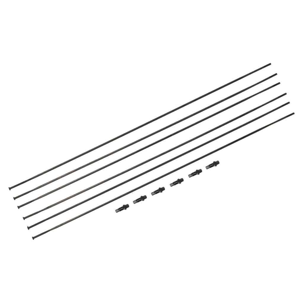 Zwarte DT Swiss Spaakkit DT EXC1200 Spline 35 27.5 set A 6 met spaken en velg voor MTB, zichtbaar in de afbeelding