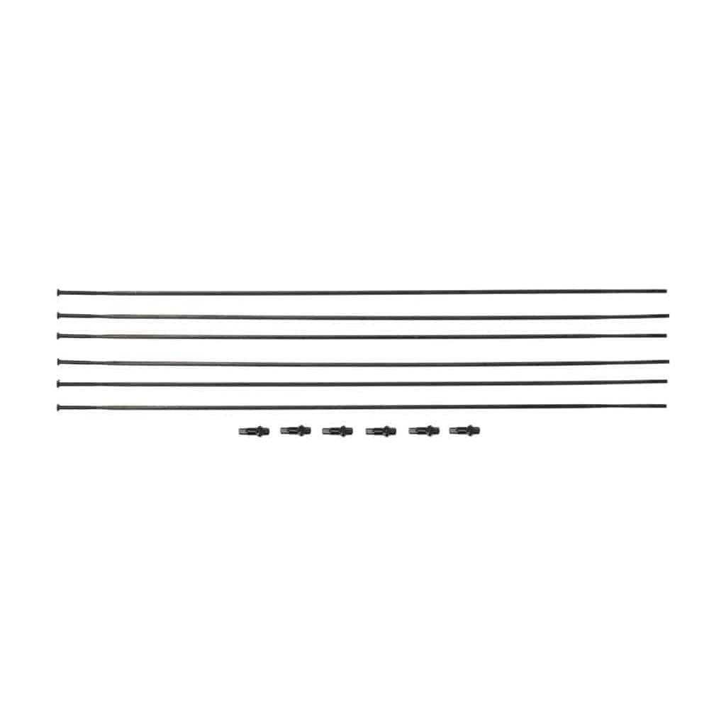 Zwart set van 6 DT Swiss EXC1200 Spline 30 29" spaakkits voor voor- en achterwielen, inclusief montageonderdelen.