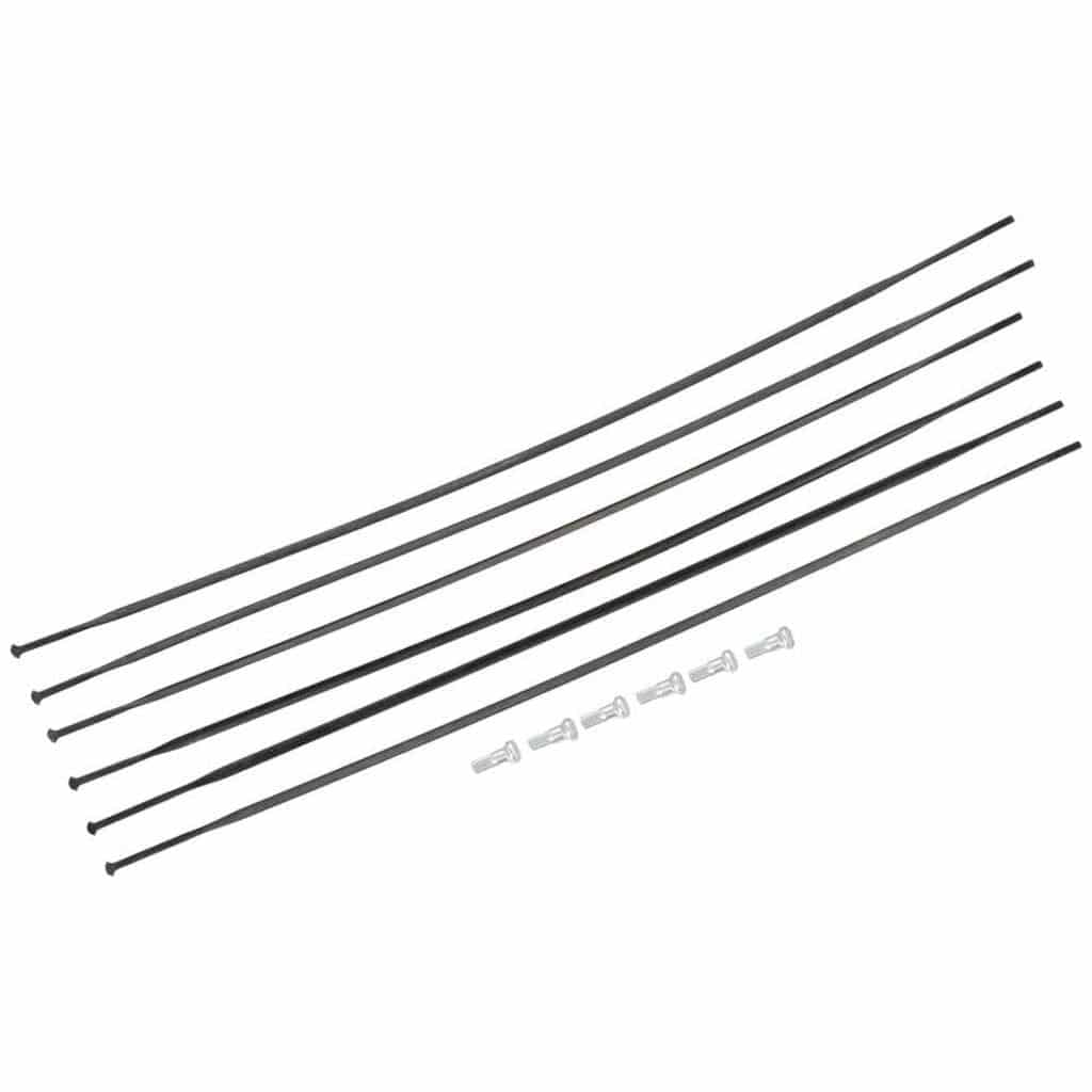 Zwarte DT Swiss Spaakkit DT Arc1100 Dicut 48 V+A set A 6 met spaken en velg voor racefiets, zichtbare spaken en velg in de afbeelding