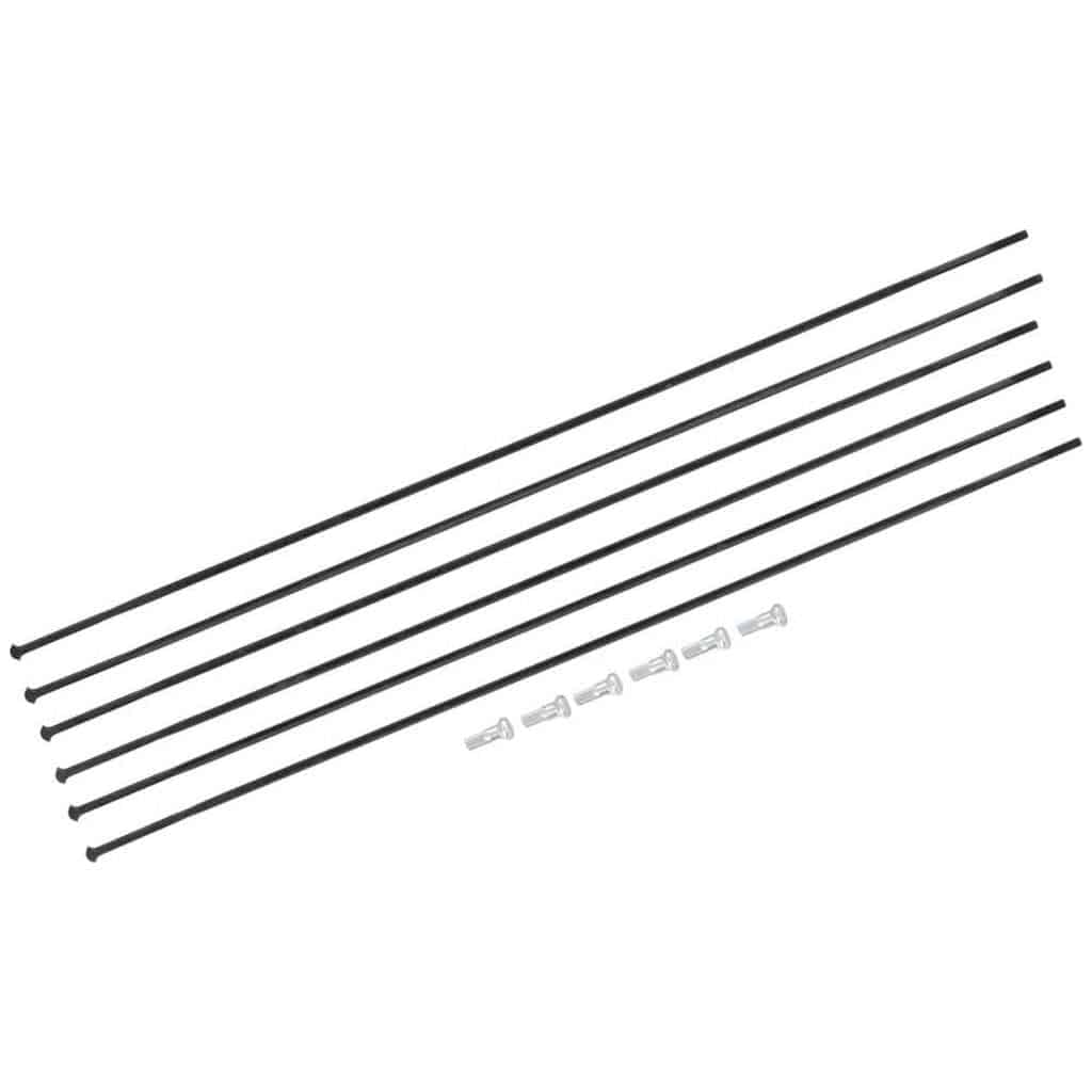 Zwarte DT Swiss Spaakkit voor DT Arc 1400 Dicut 80 V+A wielset, set van 6 spaken, zichtbaar op de afbeelding.