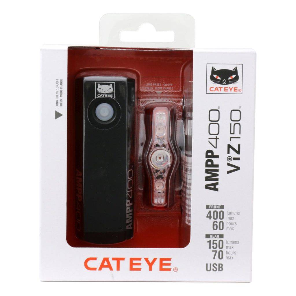 Lampset Cateye Ampp400 + Viz150 Hl-El084Rc + Tl-Ld800 Led Usb Oplaadbaar Zwart - Le Coq Wielerartikelen