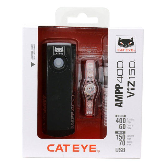 Lampset Cateye Ampp400 + Viz150 Hl-El084Rc + Tl-Ld800 Led Usb Oplaadbaar Zwart - Le Coq Wielerartikelen