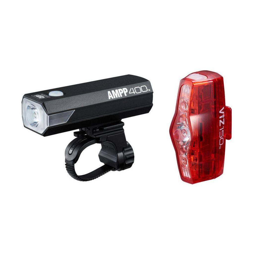 Lampset Cateye Ampp400 + Viz150 Hl-El084Rc + Tl-Ld800 Led Usb Oplaadbaar Zwart - Le Coq Wielerartikelen