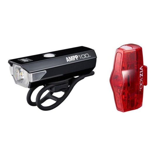 Lampset Cateye Ampp100 + Viz100 Hl-El041Rc + Tl-Ld800B Led Usb Oplaadbaar Zwart - Le Coq Wielerartikelen