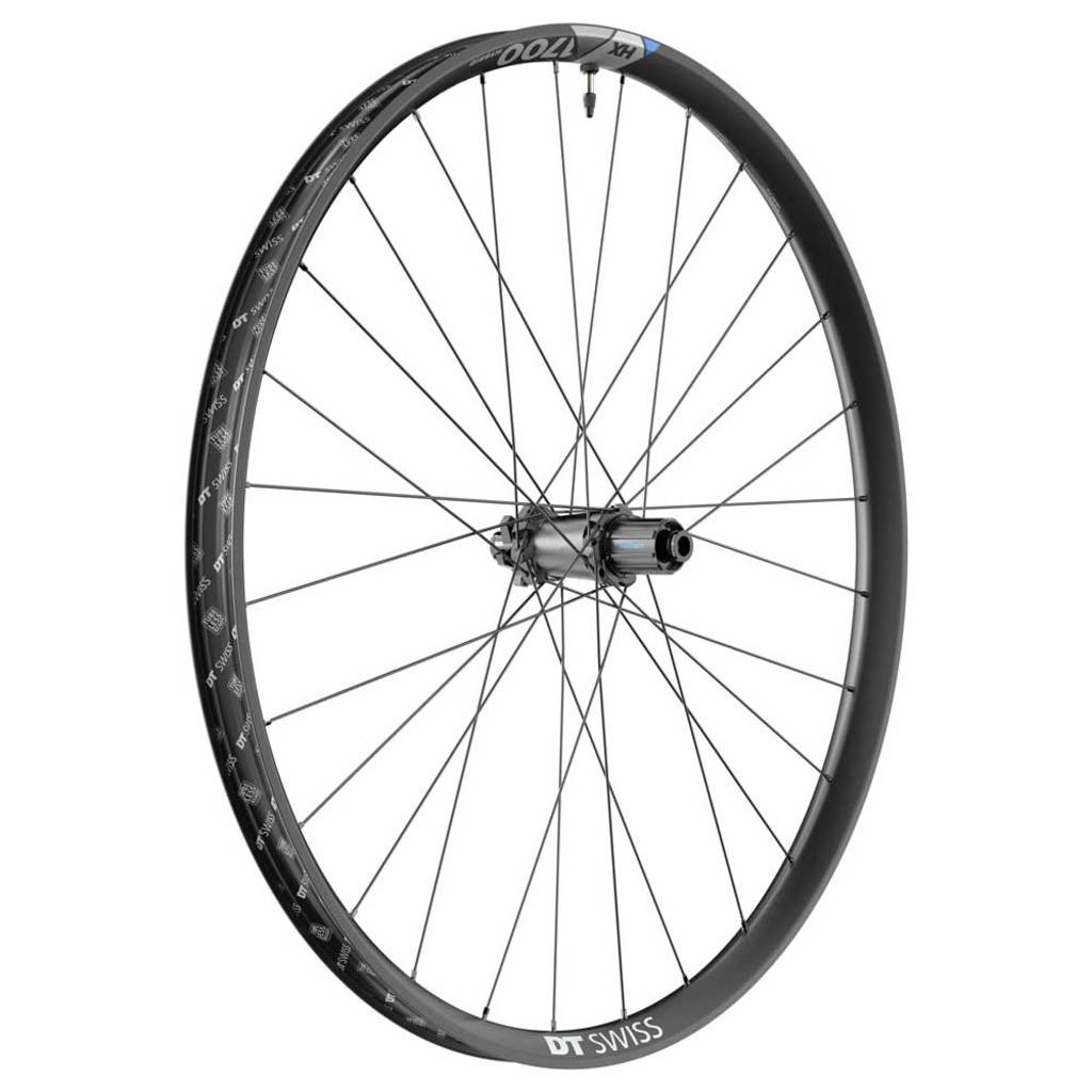 Zwart 29-inch DT Swiss HX1700 Spline 35 MTB achterwiel met boost disc en aluminium velg, geschikt voor 10/11V.