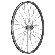 Zwart MTB voorwiel 27,5 inch DT Swiss E1900 Spline 30 Disc CL aluminium met schijfrem, zichtbaar met wiel en remschijf