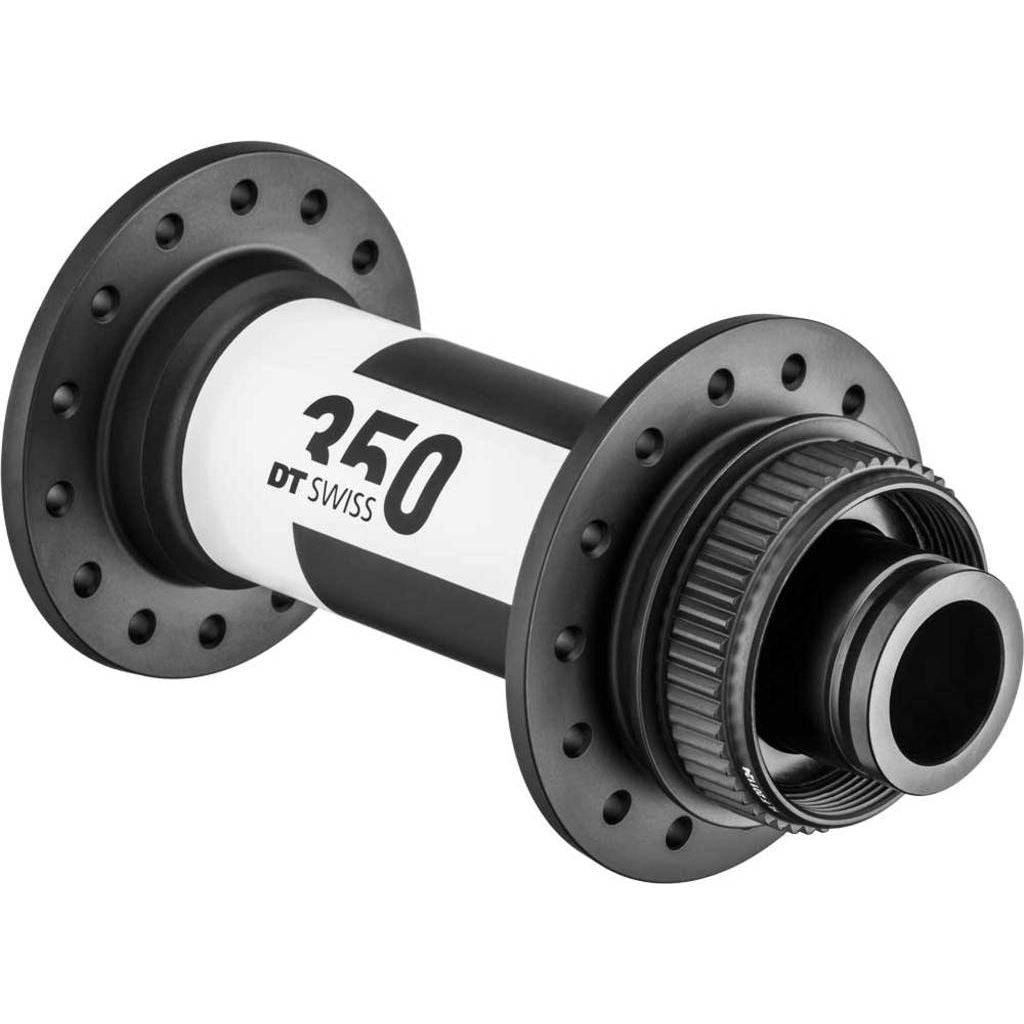 Voornaaf DT Swiss 350 ATB Boost Disc CL aluminium zwart, 32g, 110/15mm snelspanner, geschikt voor mountainbikes.