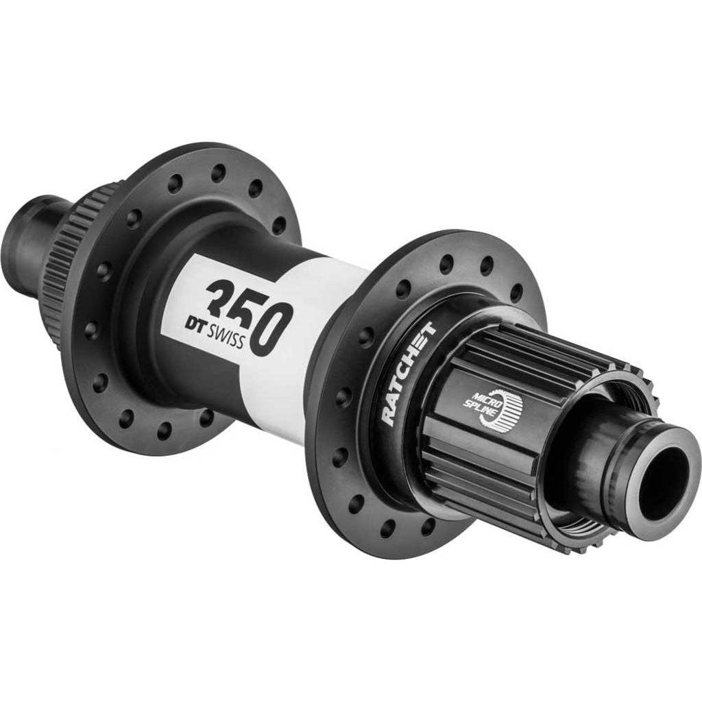 Zwarte DT Swiss 350 achternaaf voor ATB, 12V boost, disc, aluminium, 28G, 148/12mm, geschikt voor mountainbikes