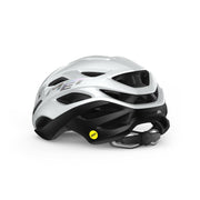 Met Fietshelm Estro Mips racefietshelm van MET met ventilatiegaten en kleurrijk ontwerp, geschikt voor wielrenners.