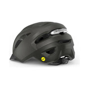 MET Urbex Mips e-bike helm met verstelbare riem en ventilerende gaasstructuur voor veilig fietsen.