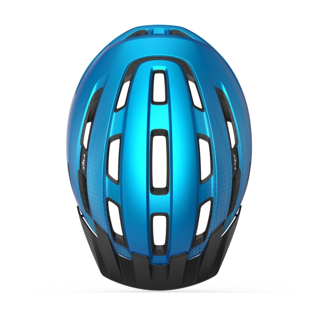 MET MTB fietshelm Downtown met ventilatiegaten en verstelbare riem, geschikt voor mountainbiken en recreatief gebruik.