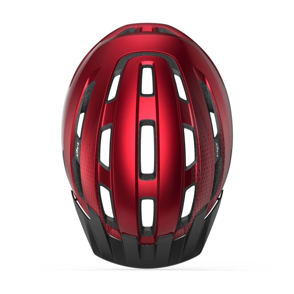 Met MET MTB-helm Downtown met ventilatiegaten en verstelbare riem, ontworpen voor mountainbiken en veiligheid.
