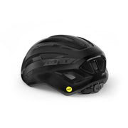 Racefietshelm MET Miles Mips met ventilatiegaten en verstelbare riem, ontworpen voor wielrenners en veiligheid.
