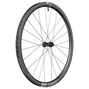 Voorwiel 28" DT Swiss CRC1400 Spline 35 DB Carbon zwart, racefiets wiel met discremmen en diepe velg.