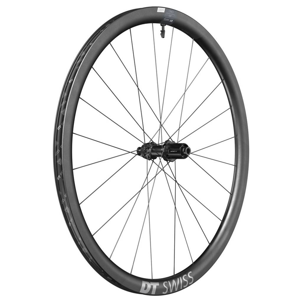 Zwart achterwiel voor gravel, 28 inch DT Swiss CRC1400 Spline 35 DB SH, carbon, met disc en snelspanner, 10/11V compatibel