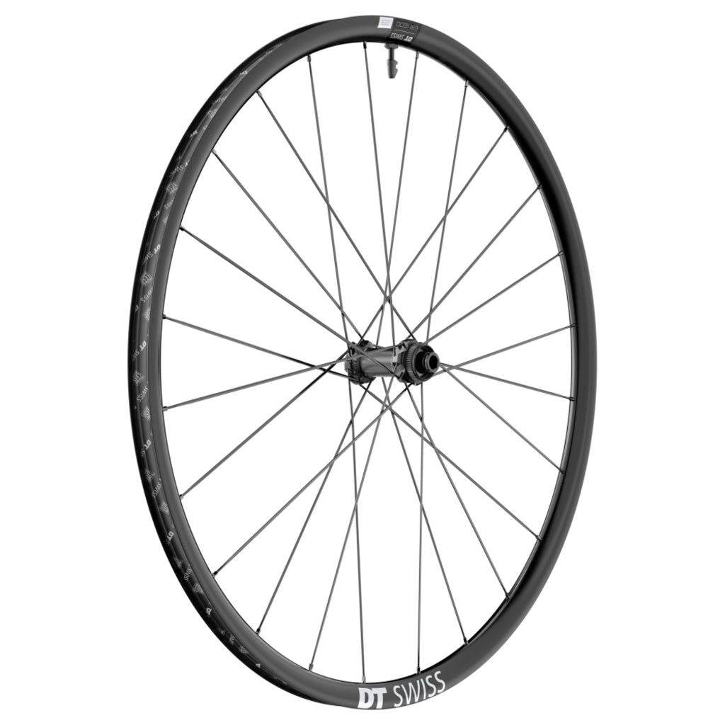Zwart 28-inch DT Swiss ER1600 Spline 23 racefiets wiel met disc remmen, aluminium construct, voorwiel op de afbeelding
