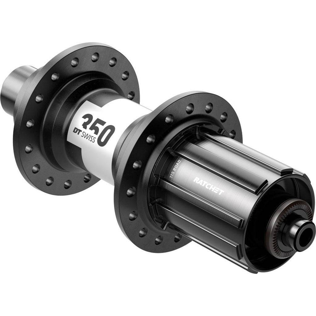 Zwarte DT Swiss 350 achternaven voor racefiets, aluminium 24G, 10/11V, 130mm steek, 5mm inbus, geschikt voor snelle ritten