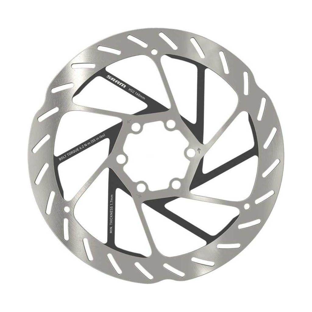 Zilveren Sram remschijf HS2 Rounded met ronde vorm voor optimale remprestaties en betrouwbaarheid op de fiets.