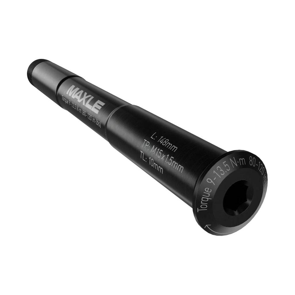 Sram naafblokage Maxle Stealth 100/12 race, robuuste naafonderdelen met snelkoppeling en zwarte afwerking, zichtbaar in de afbeelding.