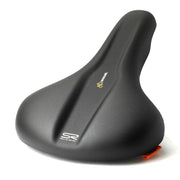 Zwart Selle Royal Explora Moderate Royalgel stadsfiets- en e-bike zadel, comfortabel en geschikt voor dagelijks gebruik.