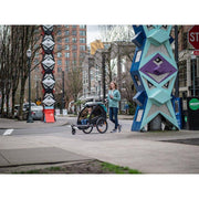 Burley Encore X kinderfietskar voor 2 kinderen met inklapbaar ontwerp en vering, geschikt voor comfortabel fietsen.