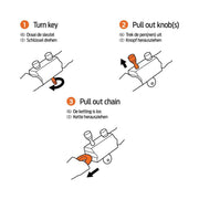Zwart Axa kettingslot Hawk met 100 cm lengte, 8 mm dik ketting en polyester hoes, zichtbaar in de afbeelding.