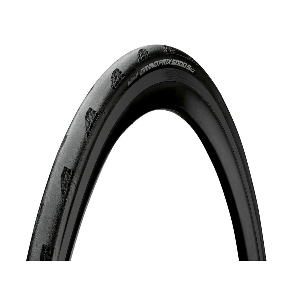 Continental Grand Prix 5000 S TR 28 inch racefiets band, tubeless ready, zichtbaar met profiel en velg op de fiets.