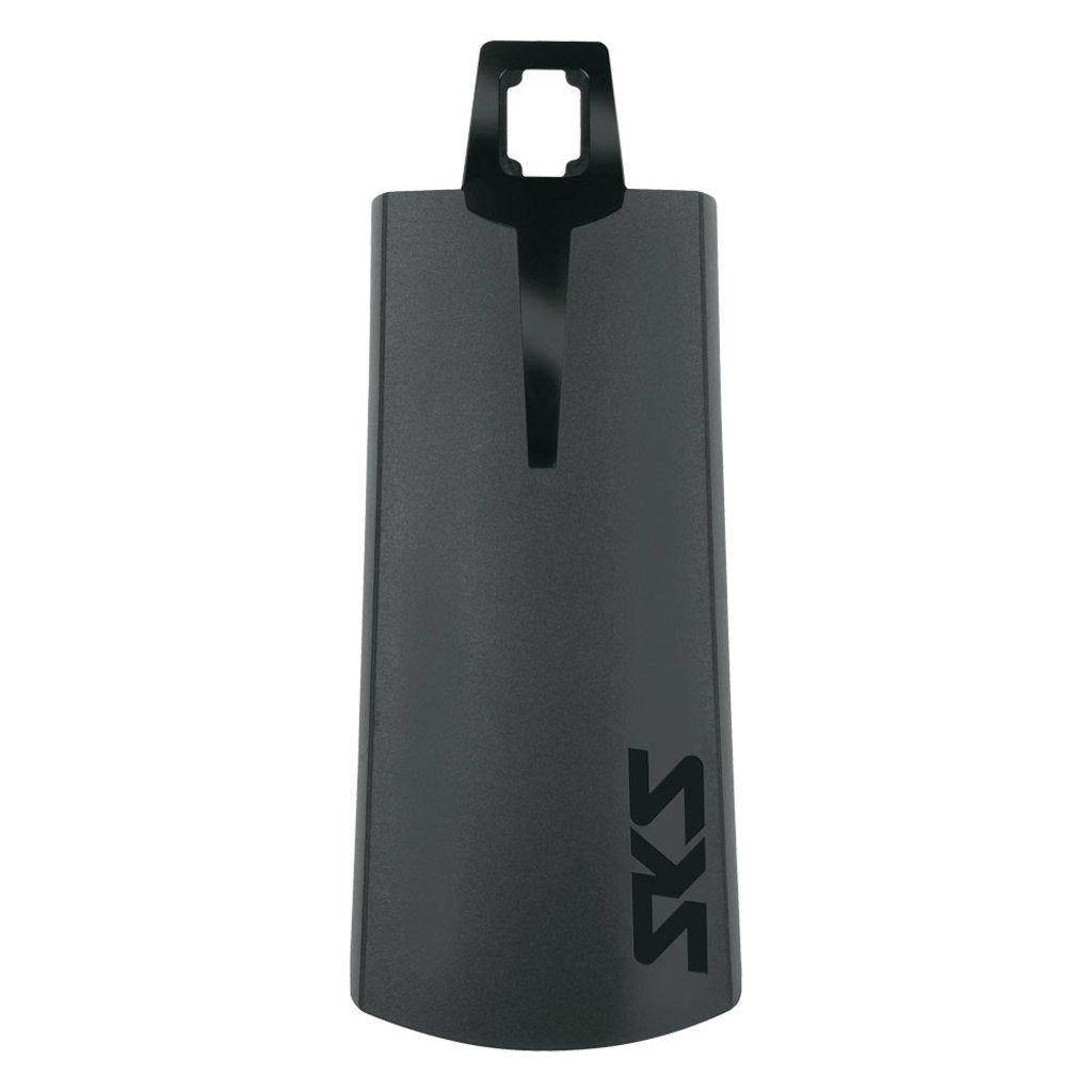 Zwarte SKS stijl PVC spatlap met glad oppervlak en afgeronde hoeken, geschikt voor fietsreparaties en onderhoud.