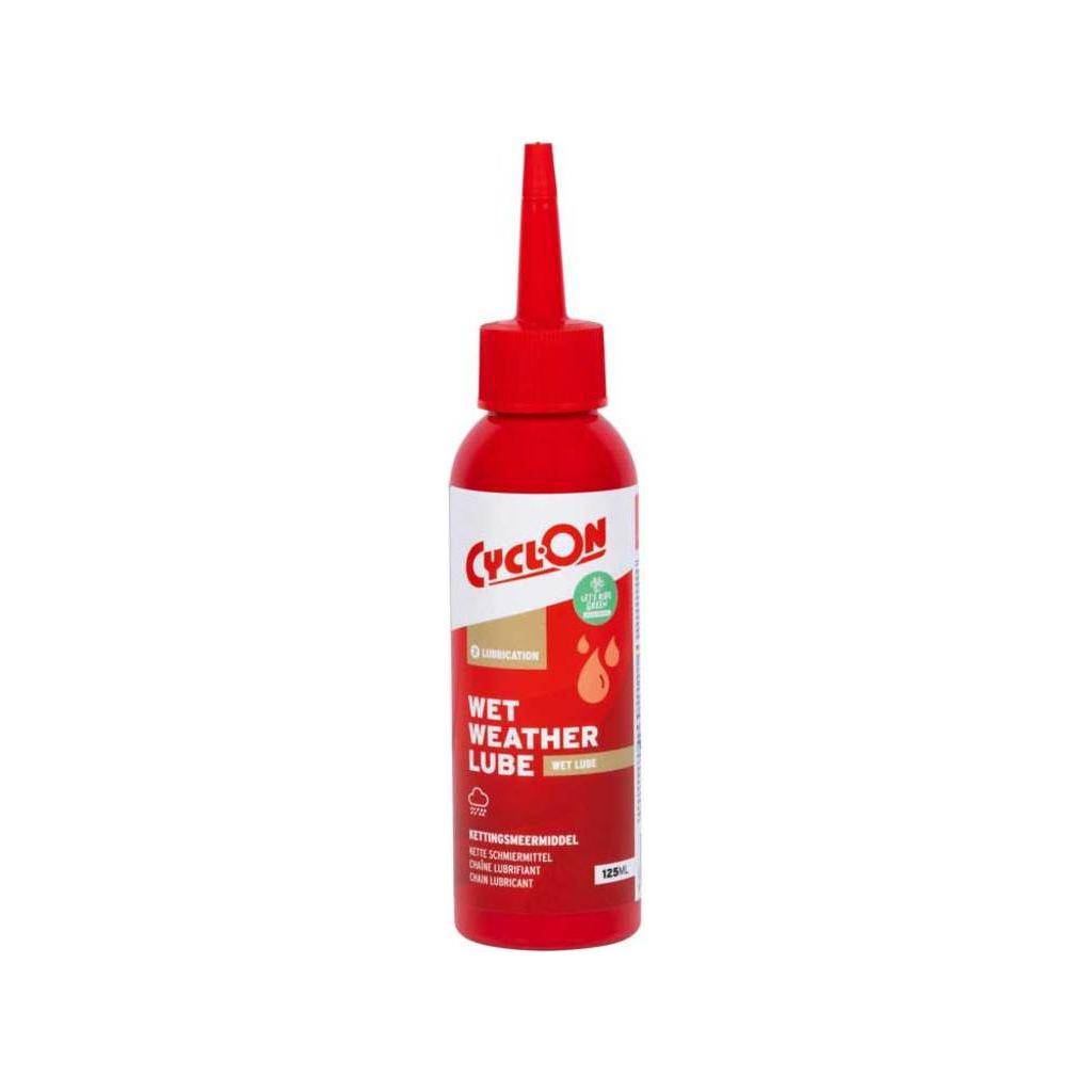 CyclOn Wet Lube kettingolie 125 ml, smeermiddel voor fietsen, vochtafstotend en ideaal voor soepel schakelen en bescherming.