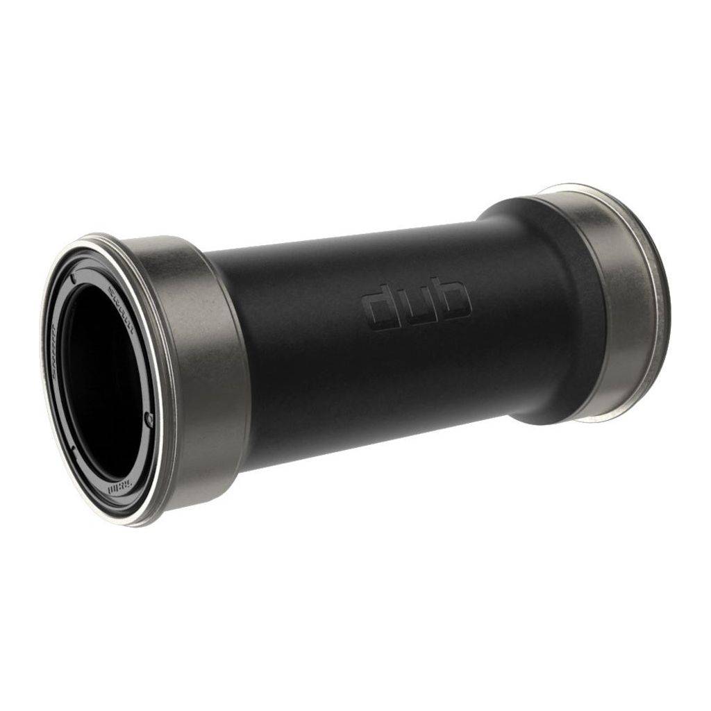 Zwarte Sram DUB Race trapas cupset met 86,5 mm pressfit, geschikt voor fietsonderdelen, zichtbaar met montageonderdelen en labels.