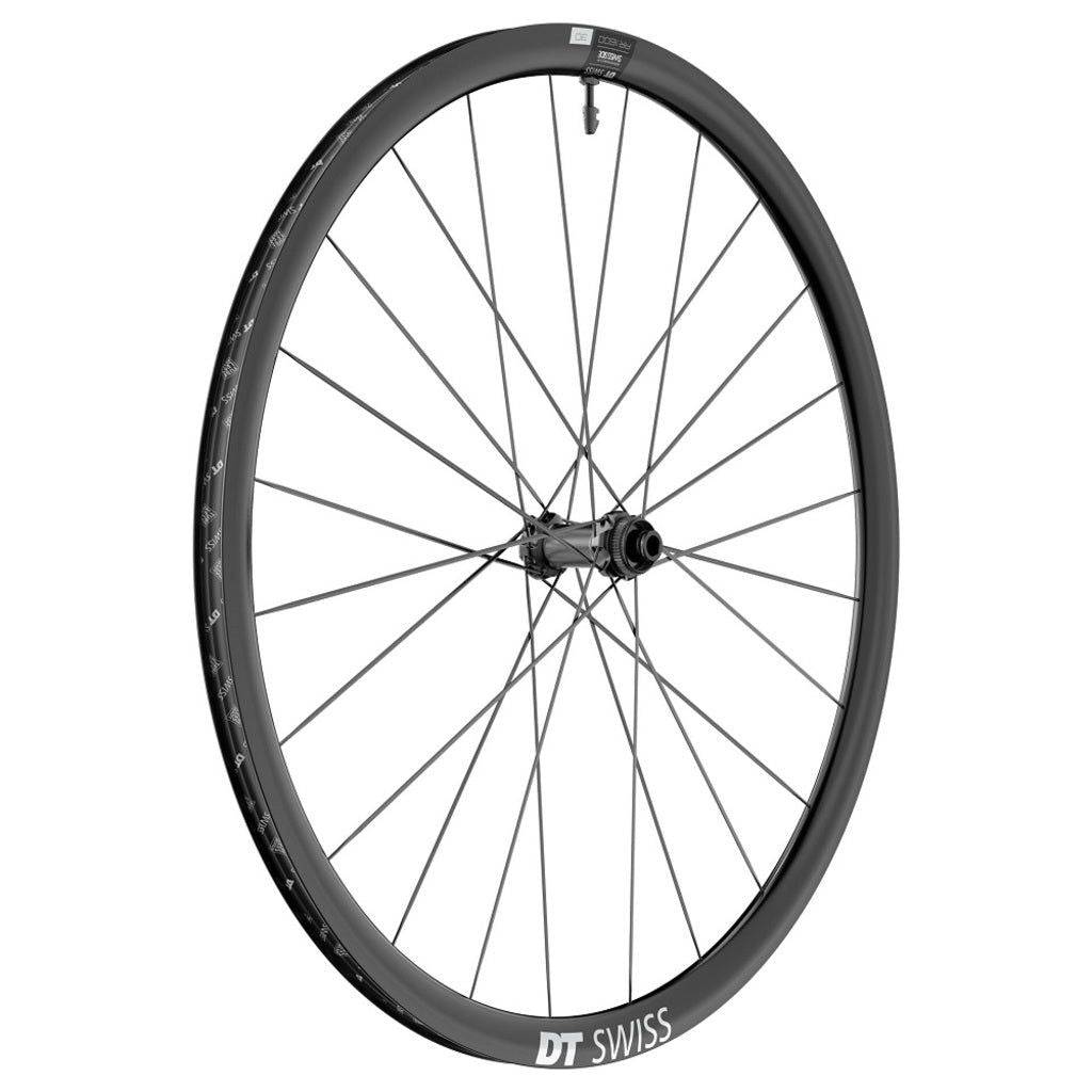 Zwart 28-inch DT Swiss AR1600 Spline 30 DB aluminium voorwiel voor racefiets, met disc remsysteem en lichte constructie