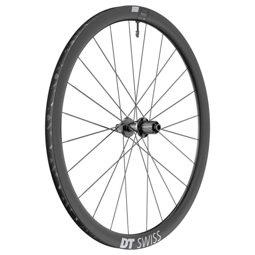Racefiets achterwiel 28 inch DT Swiss ARC1400 Dicut 38 DB SH 10/11V Disc CL carbon zwart, met remschijf en naaf zichtbaar