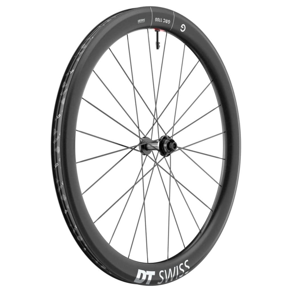 Zwart 28-inch DT Swiss GRC1100 Dicut 50 DB Disc CL carbon gravel wiel met aerodynamisch design en schijfremcompatibiliteit