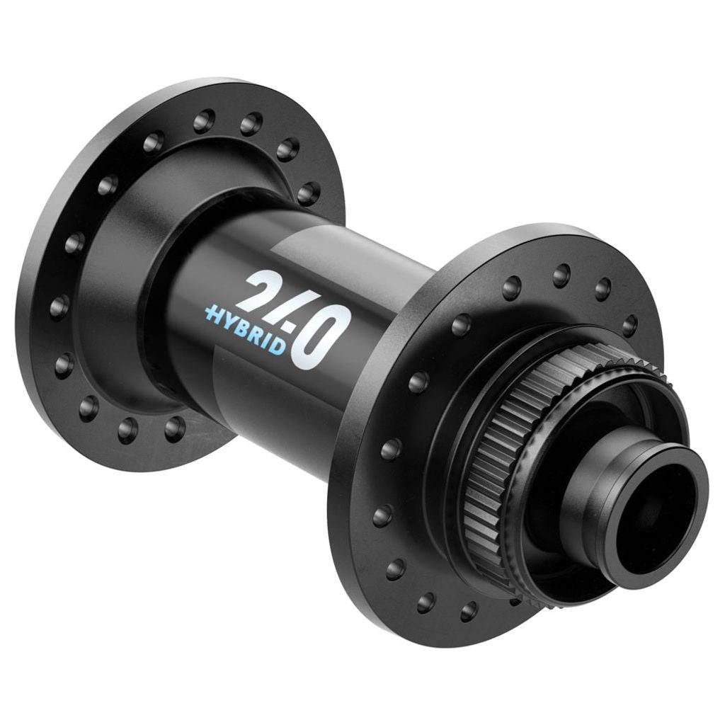 Zwart DT Swiss voornaaf 240 Hybrid ATB Boost Disc CL aluminium, 32g, 110/15mm, geschikt voor mountainbike.