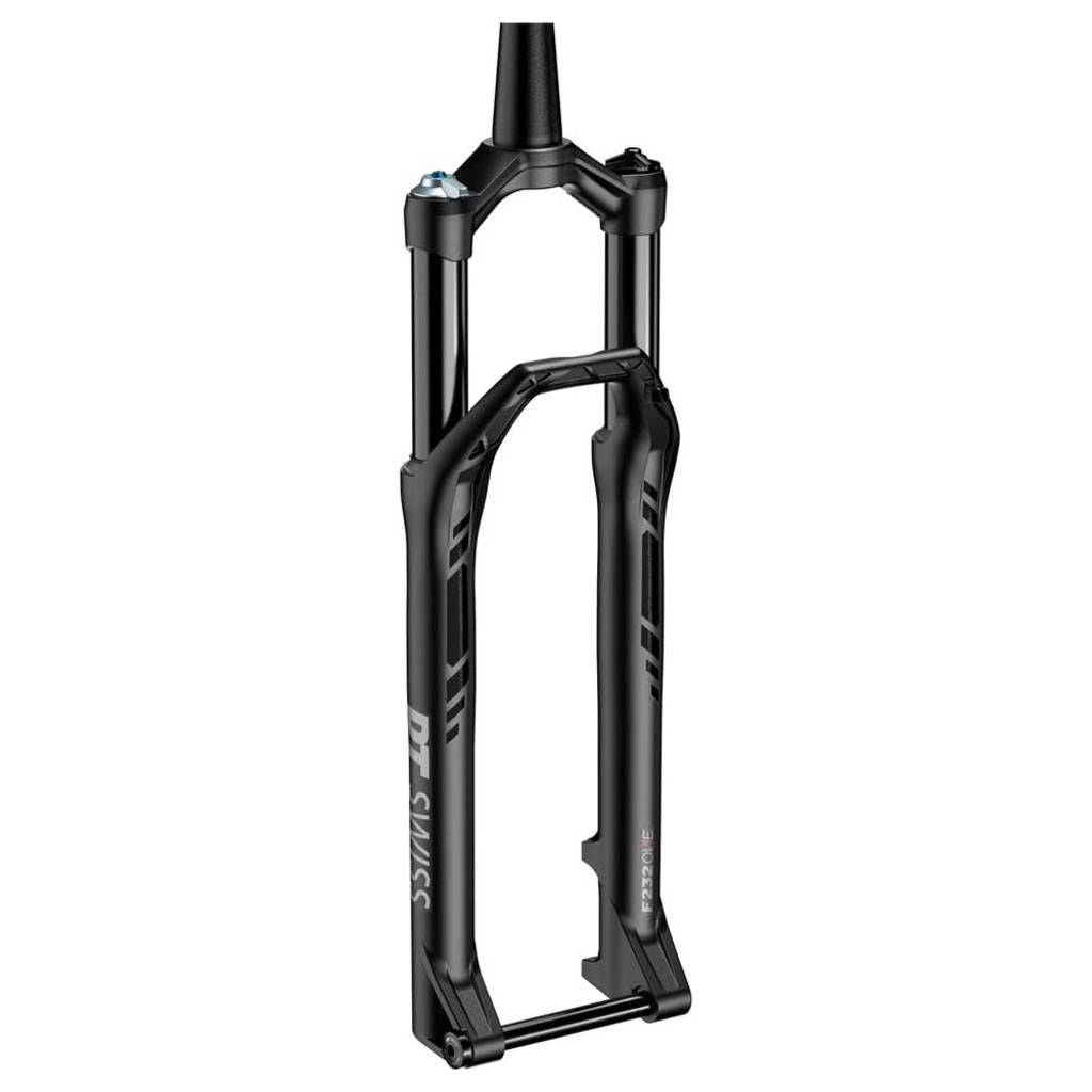 Verende MTB voorvork van DT Swiss F232 One, 29 inch, magnesium, 120mm veerweg, zwart, met 44mm offset en boost 11/8-11/2 inch