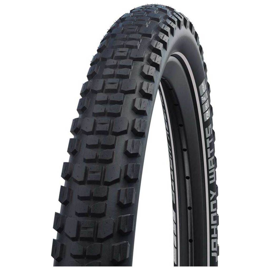 Zwarte Schwalbe MTB buitenband 27.5" Johnny Watts Addix Performance met Greenguard bescherming op een fiets.